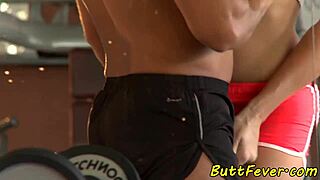 Big boobed woman gets anal sex in the gym