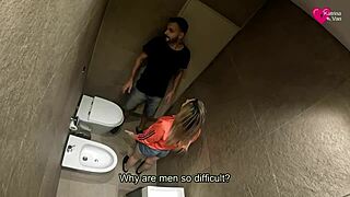 A blonde from a gas station gives a deep blow job to a man with an erection