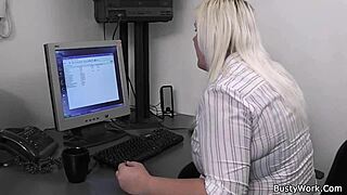Big-chested blonde gets some action at the office