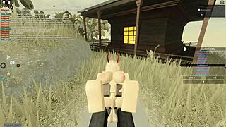Teen skinny blonde gets missionary sex in Roblox game