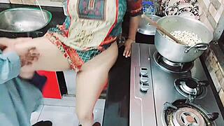 Old Indian husband fulfills his desires in the kitchen