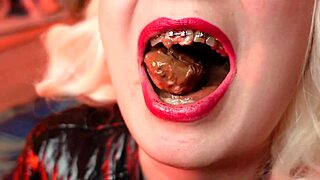Close up and personal ASMR mukbang food fetish experience with braces