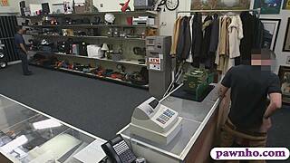 A blonde with big boobs gets fucked by a pawn shop clerk in secret camera sting