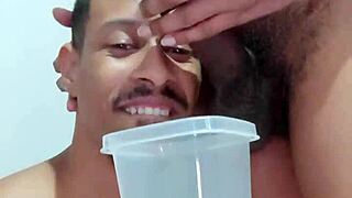 Gay guy sucks and licks big black cock drunk