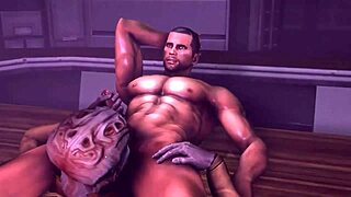 Gay cartoon parody of Mass Effect with a hot blowjob scene