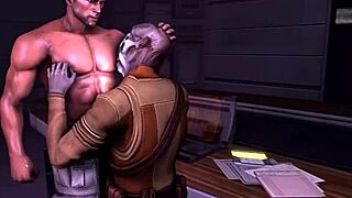 Gay cartoon parody of Mass Effect with a hot blowjob scene