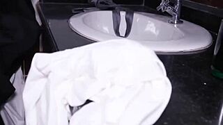 Small gay guy gets nailed in the bathroom
