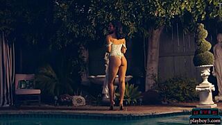 Brunette MILF Bryona Ashly's solo striptease in outdoor setting