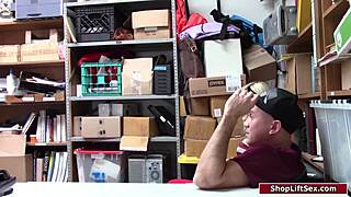Amateur with a shaved head gives a deep blow job to a police officer while his boyfriend watches
