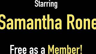 Samantha Rhone's solo session in dark stokings and lingerie