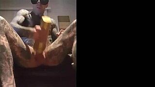 Solo male masturbation with Fleshlight and cum on face
