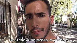 Young Latino twink's first gay encounter on camera