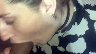 Brunette gets a deep throat job from a blonde slut