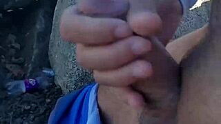 African and Latina ladyboy solo masturbates outdoors
