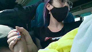 A creampie scene in a public transportation vehicle
