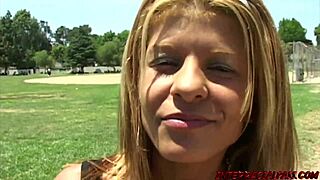 Rio’s big tits bounce while she rides big black cock in missionary position