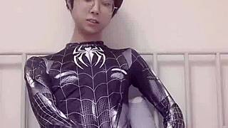 A sexy Asian gay teen masturbates in a rather Masculine manner