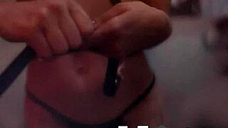 Seductive lingerie-clad beauty teases with striptease and oral skills