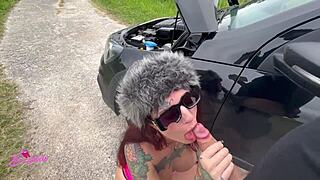 Wet and wild street encounter with a big cocked stud