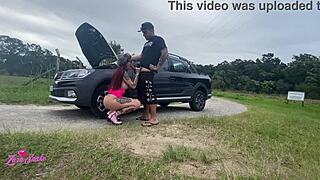 Wet and wild street encounter with a big cocked stud