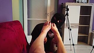 Foot worship with a MILF in nylon stockings and bare feet