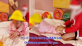 Dirty talking amateur couple has a naughty Xmas sex with a pregnant woman and a Santa-like partner