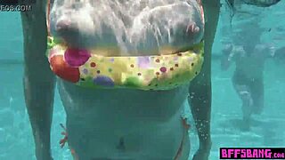 Outdoor poolside fun with bisexual teens and their friends