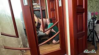 Stepson helps stepmom with computer tasks after intimate act