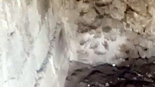 The grass is a cave and the grotto is excited and squirting