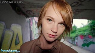 Red-haired European agent Ariela Donovan in hot public action in a tunnel