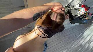 Thirsty delivery girl gets a rough cum facial surprise