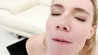 Double penetration action with innocent blonde babe's big ass