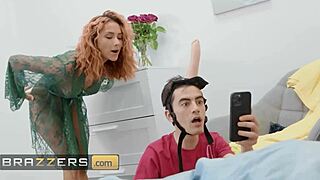Redhead Veronica Leal gets double penetration from behind