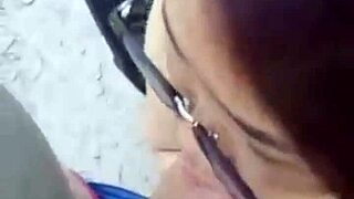Amateur chubby girl cheats and gives blow job outdoors