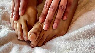 Asian beauty gets sensual foot massage and fingering