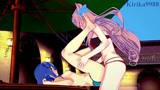 Futanari sex in Symphogear hentai with big tits babes