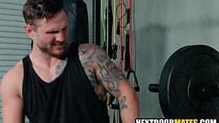 Muscle worship and hot gay action in the gym