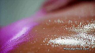 Pretty blonde gives a sensual massage with oil and then gives a blow job