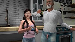 Grandfather’s secret kitchen romp with his uncle’s brunette niece