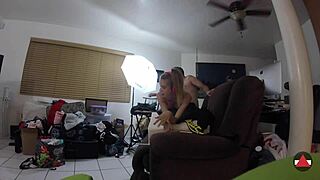 Skinny blonde in spandex fetish costume moaning with pleasure