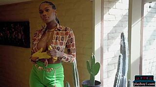 Nyla's big natural tits on full display in solo striptease