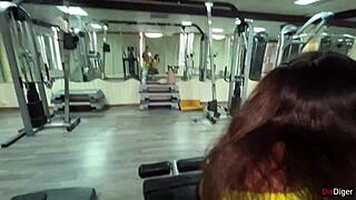 Fitness trainer and Katty engage in steamy gym session