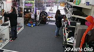 Hardcore store scene with an amateur bimbo and a cock sucking game