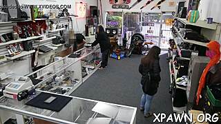 Hardcore store scene with an amateur bimbo and a cock sucking game