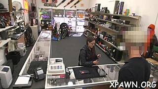 Hardcore store scene with an amateur bimbo and a cock sucking game