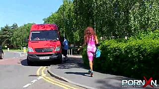Red hair beauty enjoys outdoor pee fetish