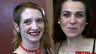 Sluts enjoying Bukkake with pleasure while wearing sexy lingerie