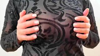 Big tits bouncing in a tight sweatshirt - masturbation