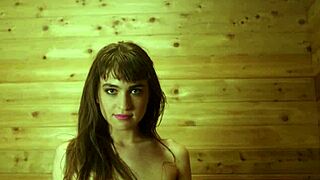 Petite brunette Ivy Rose undresses in the steamy sauna