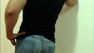 Gay bulges and big cocks in a three man scene